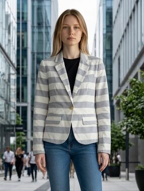 Striped Gray & White Tailored Women's Blazer